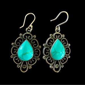 Sterling Silver/Turquoise Stone Dangle Earrings